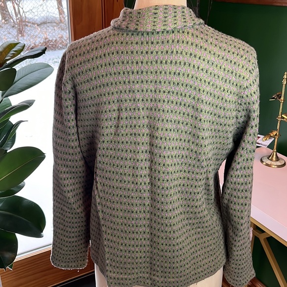 Lambs wool, silk and cashmere in this jacket style sweater with whimsy. - Picture 3 of 8